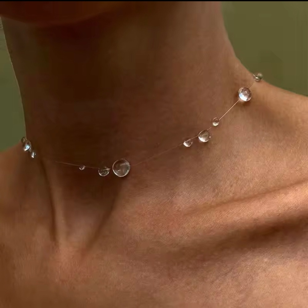 Delicate Clear Droplet Choker Necklace - Minimal Women Jewelry